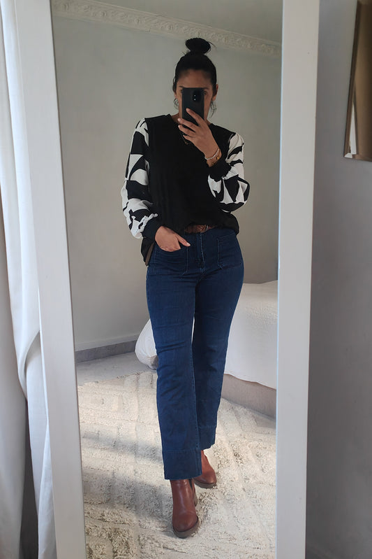 Black Silky B/W Sleeve Rosalita Top