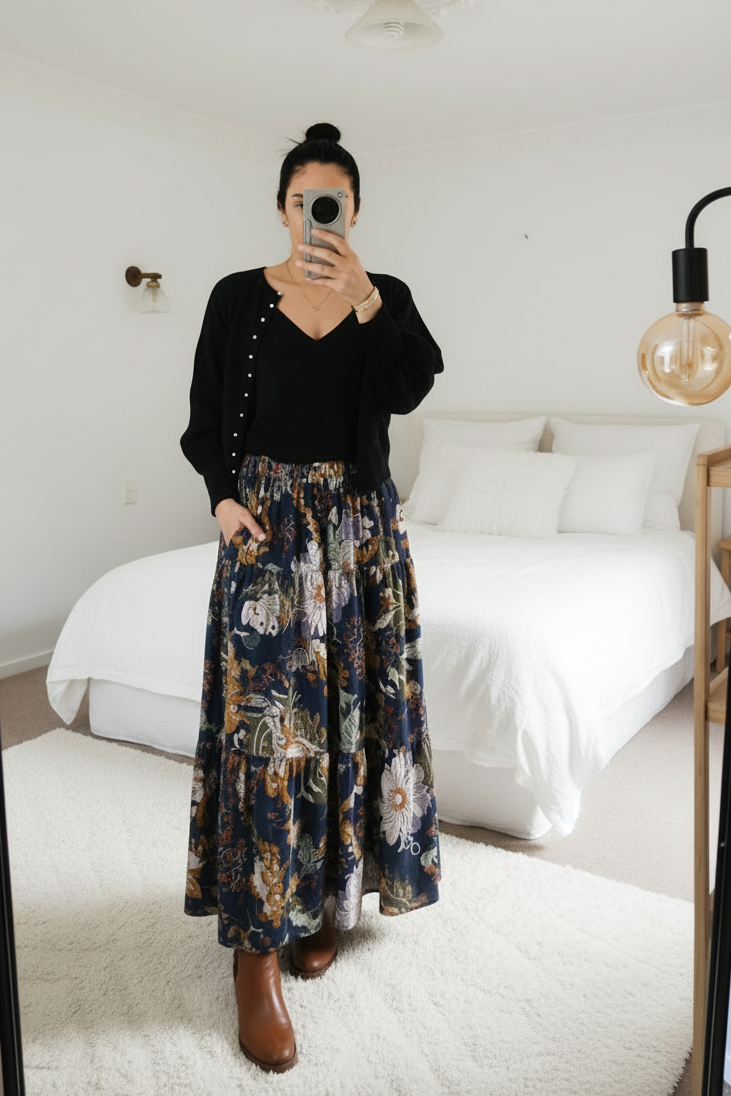Tiered Victoria Maxi Skirt - Intricate Flower