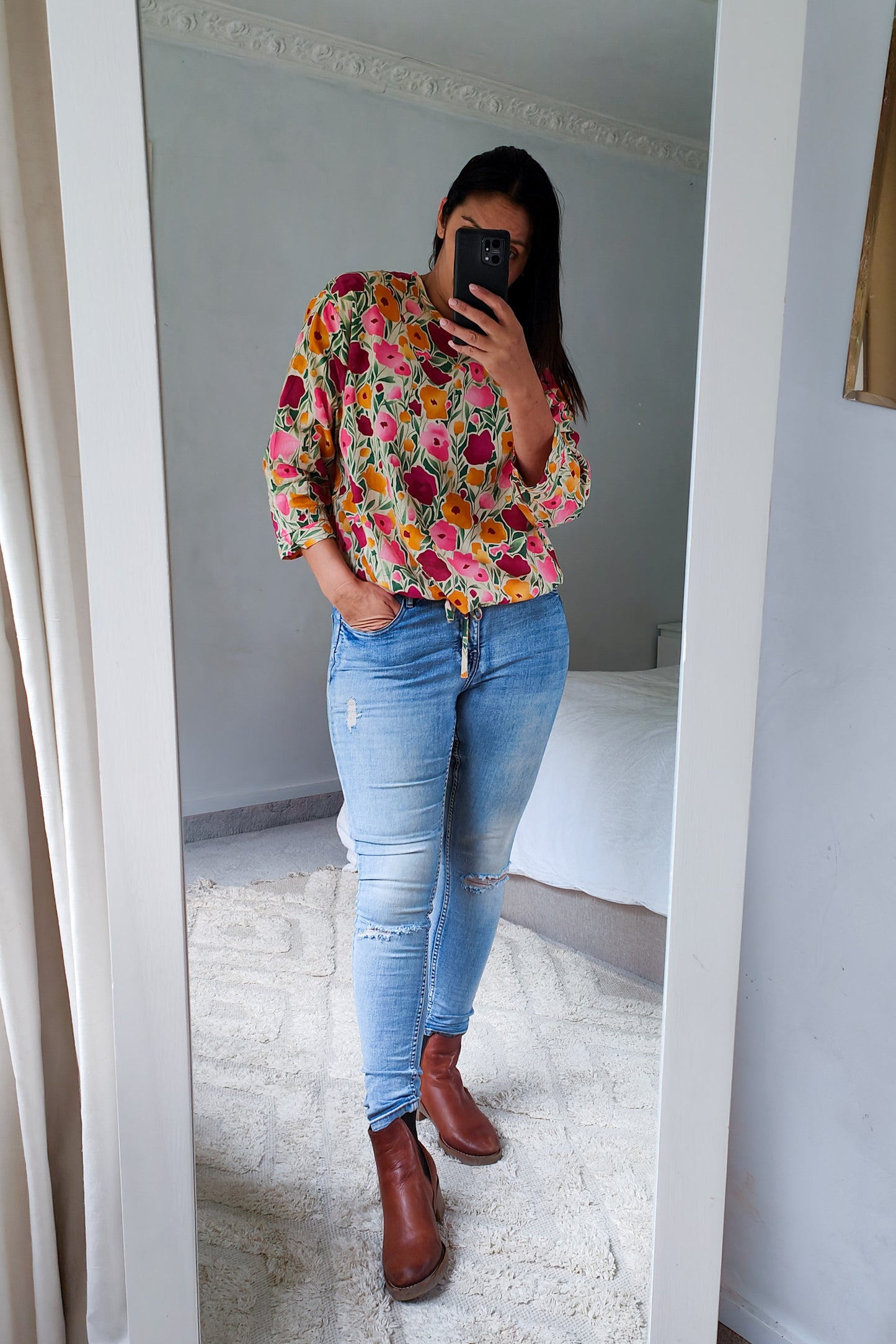 LS Patterned Verity Tie Top - Rose Tulips