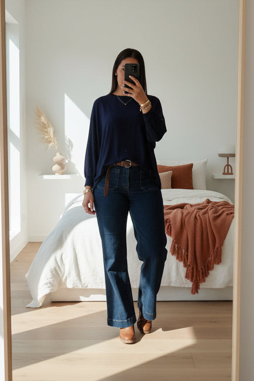 Loose Punn Batwing Top - Navy