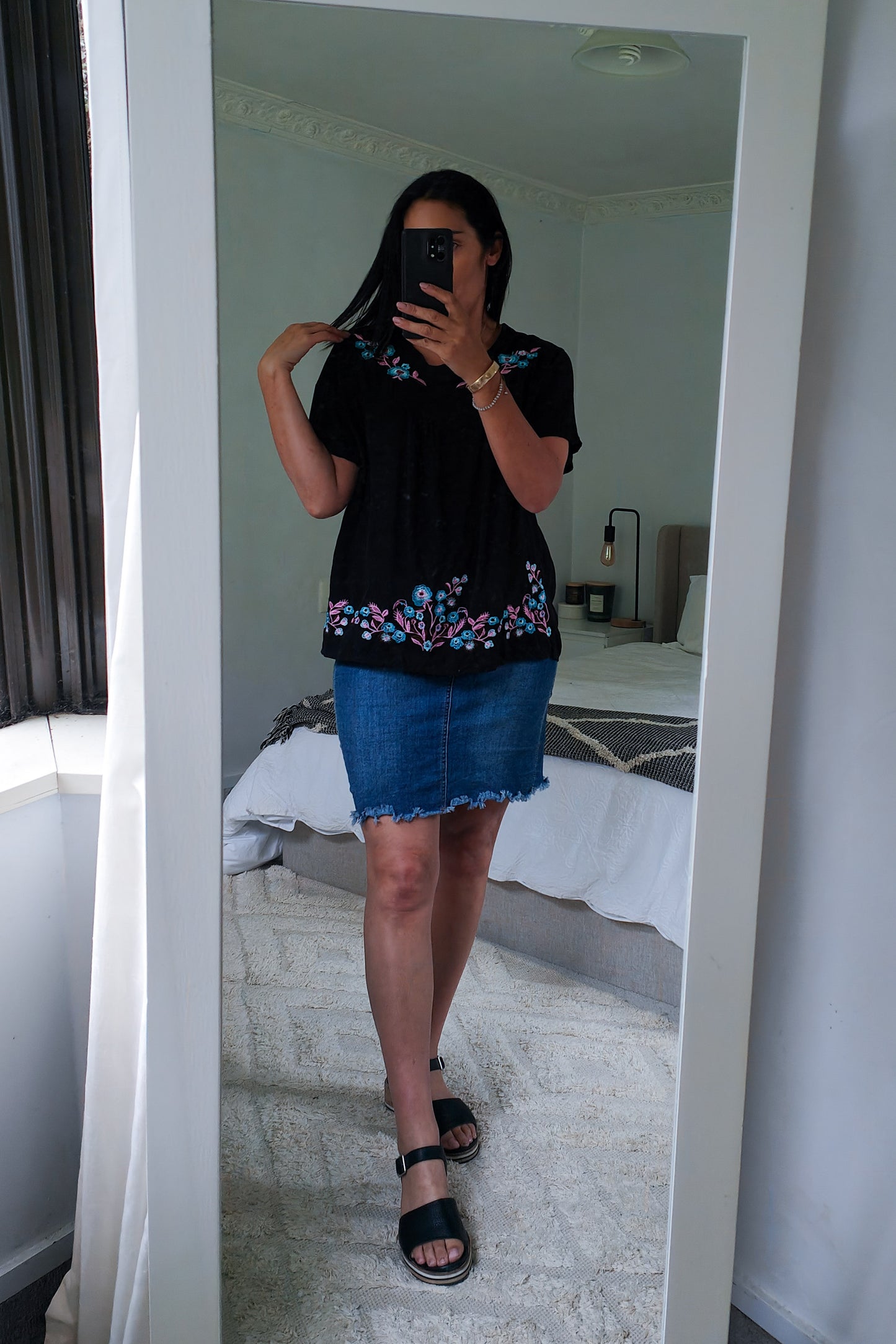 Boho Embroidered Eden Top - Black