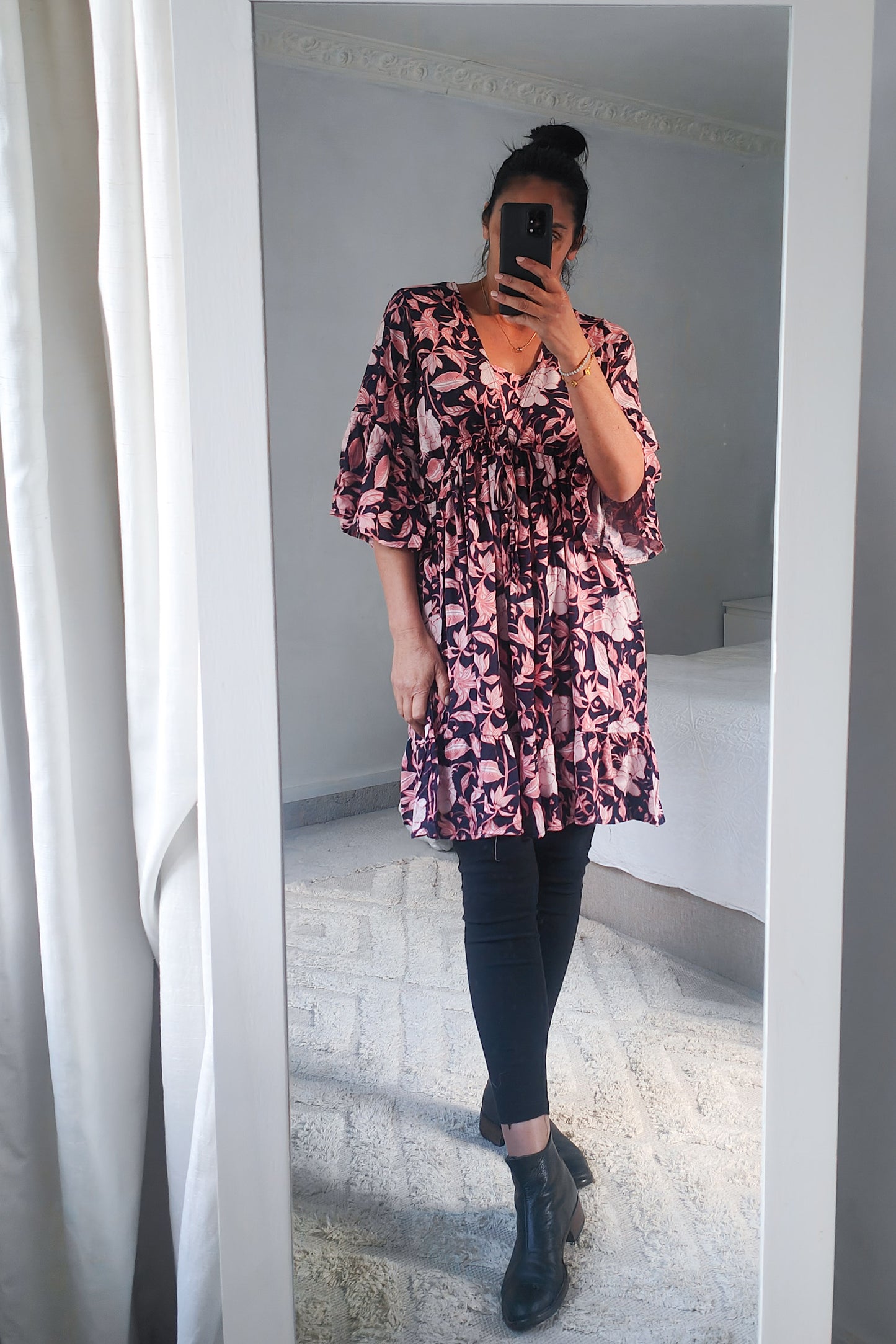 Boho Drawstring Stella Tunic - Blush Vine