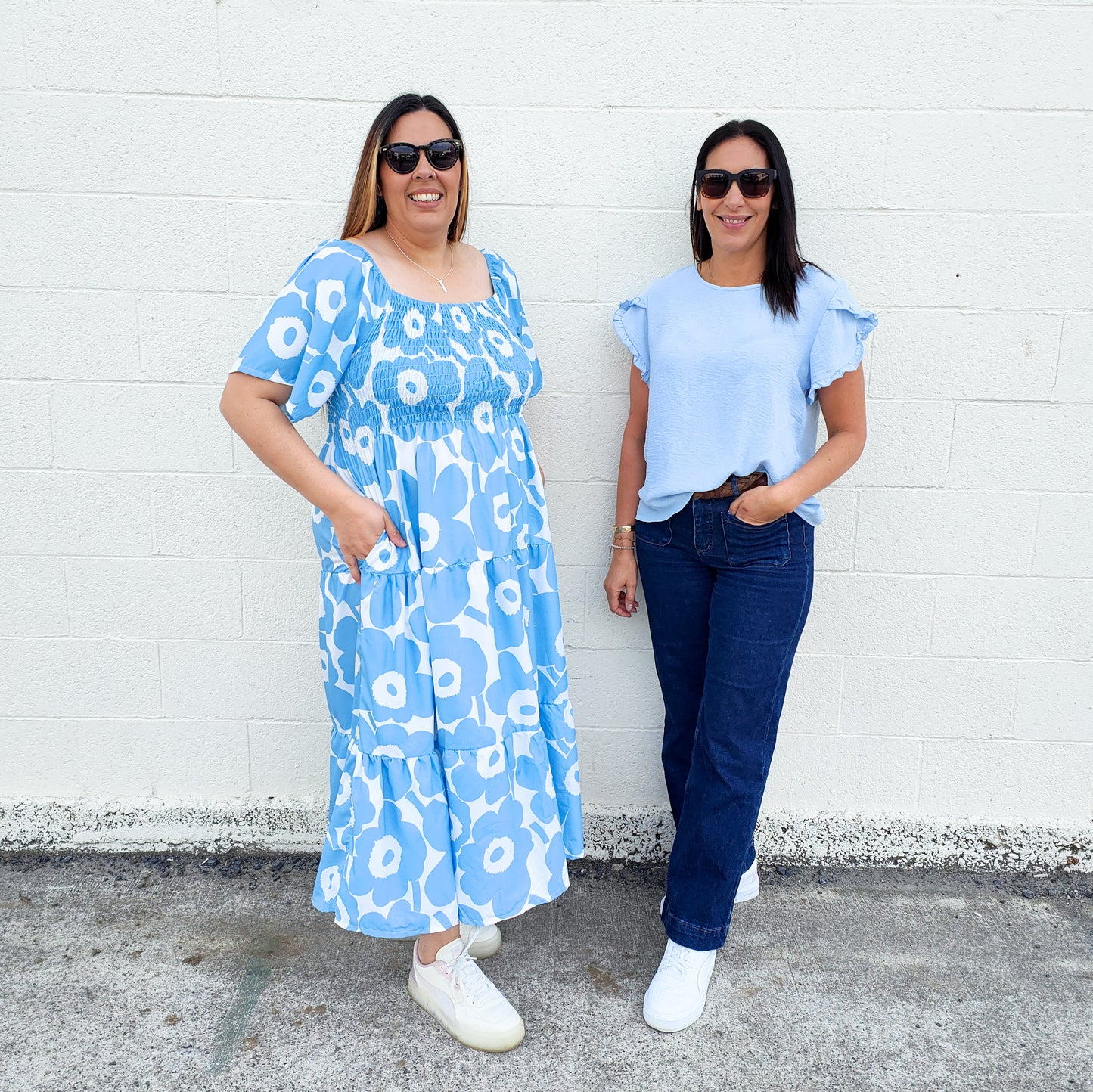 Light Blue - Silky Vanessa Ruffle Sleeve Top