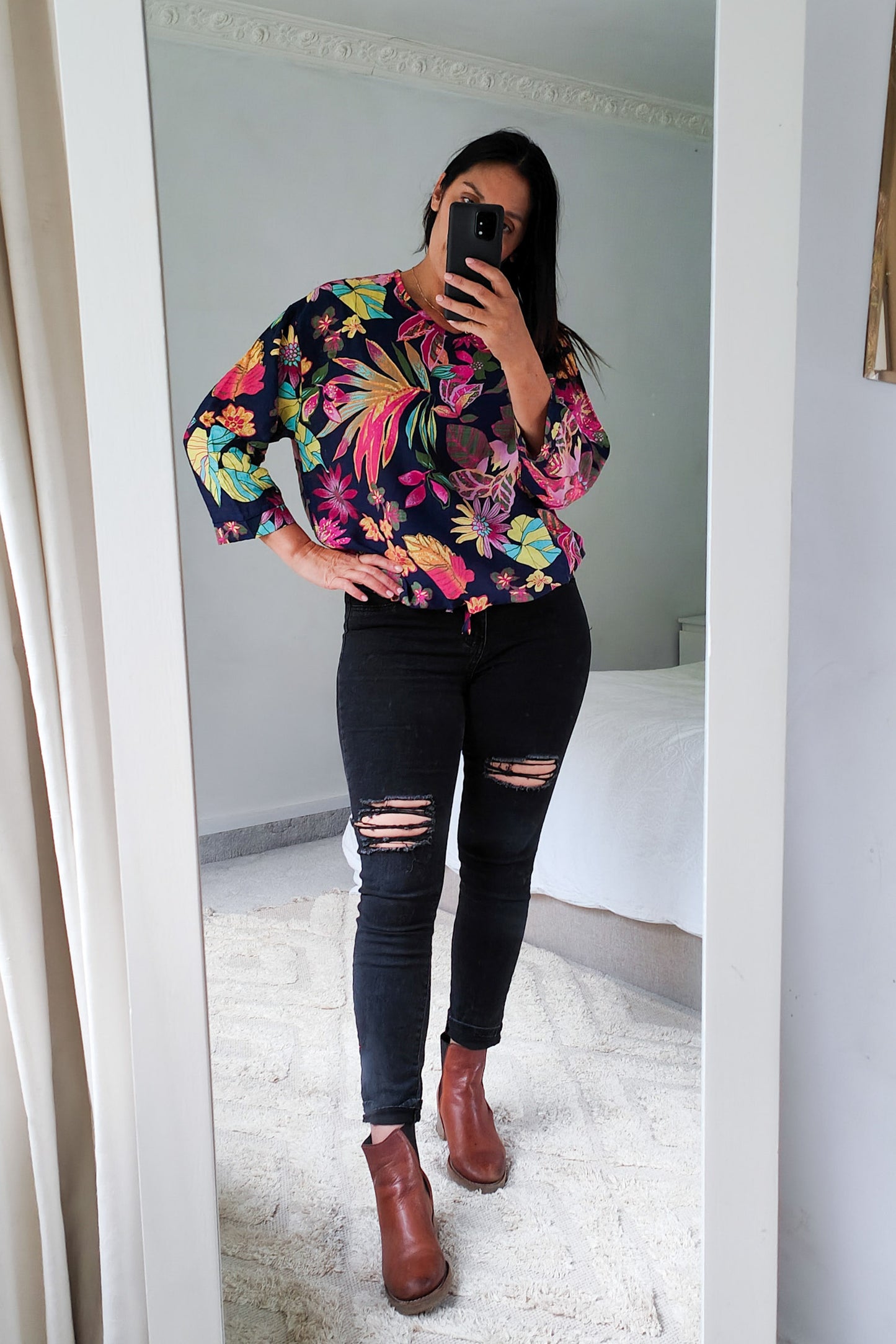 LS Patterned Verity Tie Top - Navy Flora