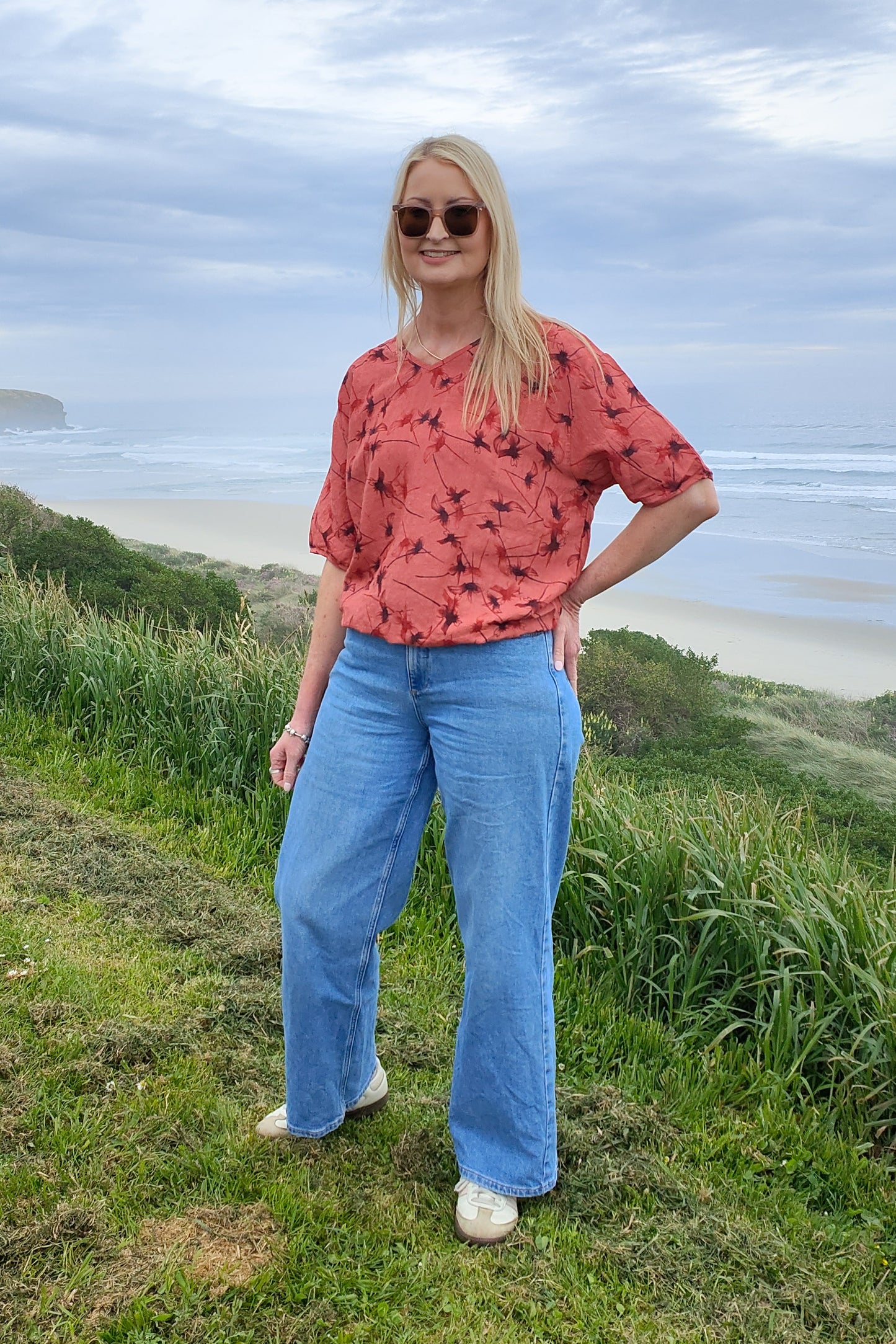 Short Sleeve Verity Tie Top - Melon Thistledown