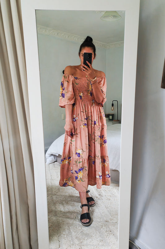 Shirred Bust Soph Maxi - Peach Bryony