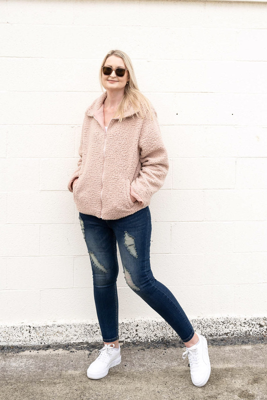 Oversized Fluffy Zip Up - Pink