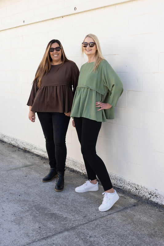 Sage - Long Sleeve Frill Detail Top