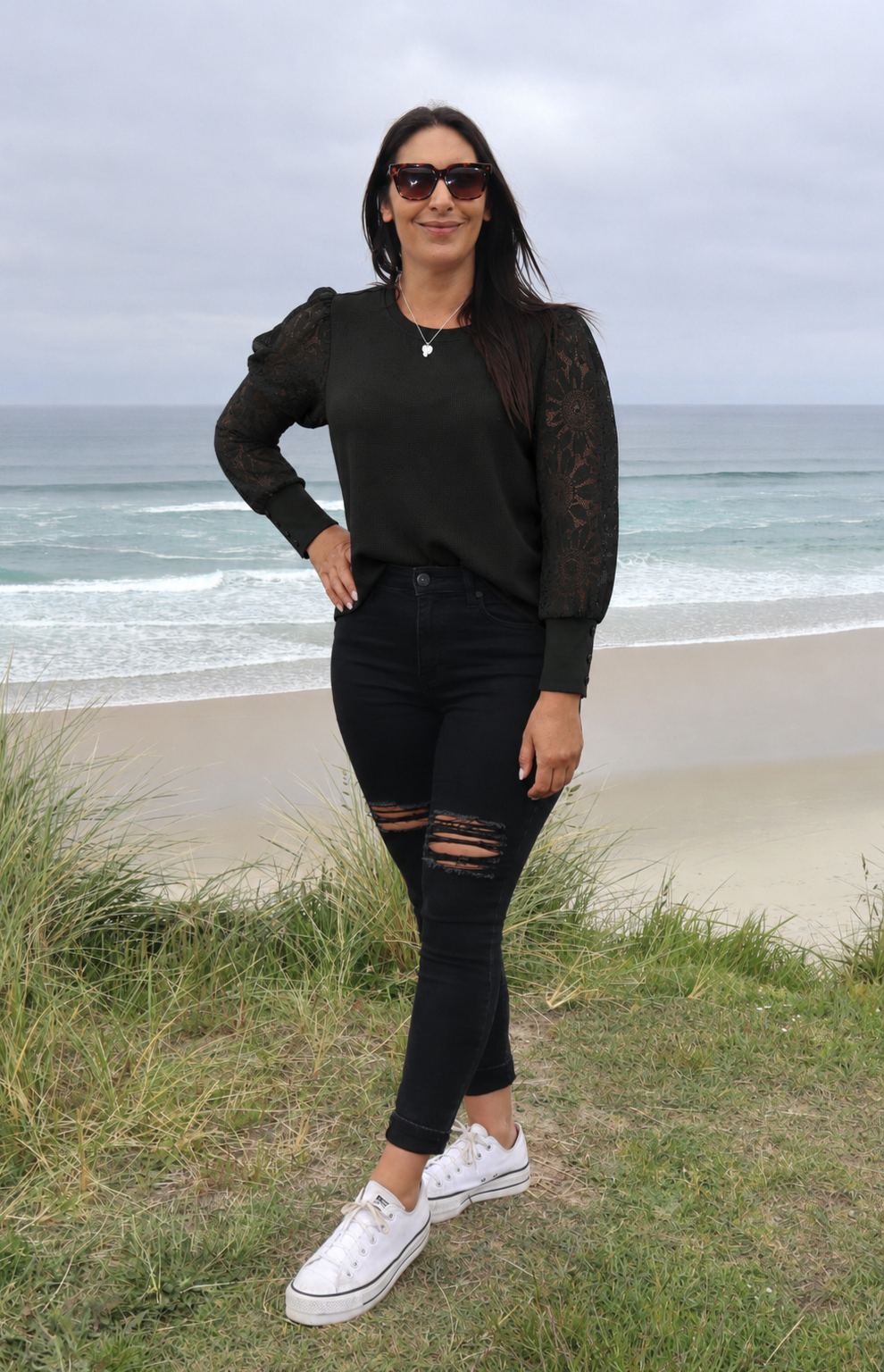 Black - Lace Sleeve Aurelia Top