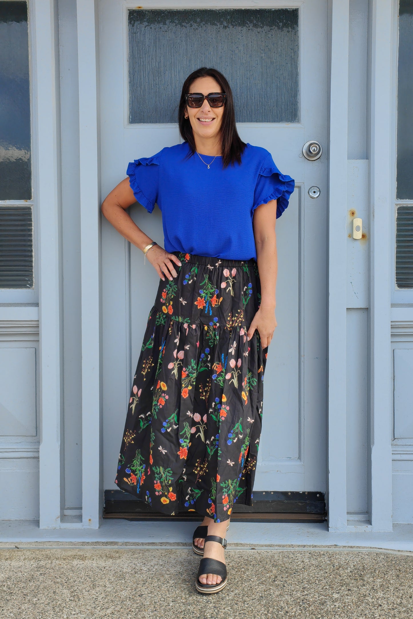 Tiered Victoria Maxi Skirt - Black Floral