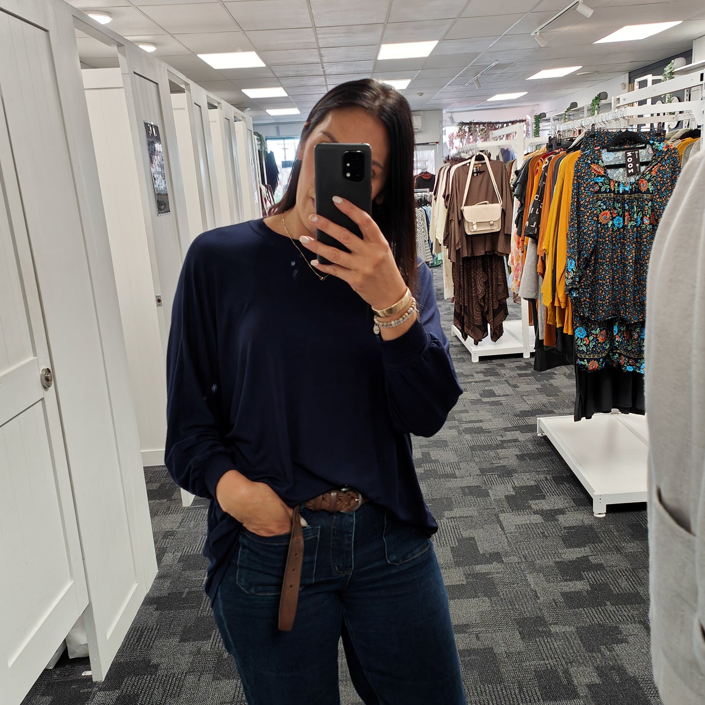 Loose Punn Batwing Top - Navy