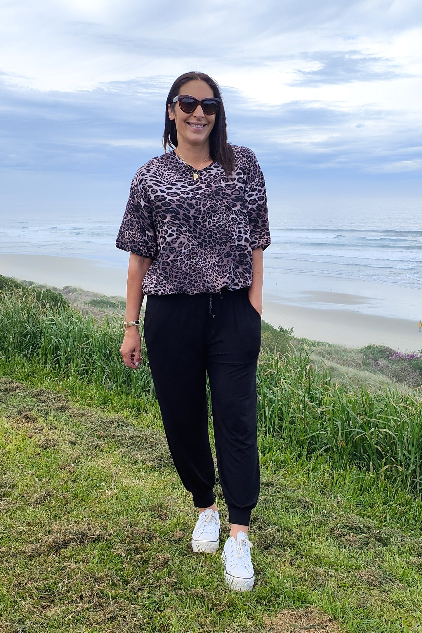 Short Sleeve Verity Tie Top - Animal Print