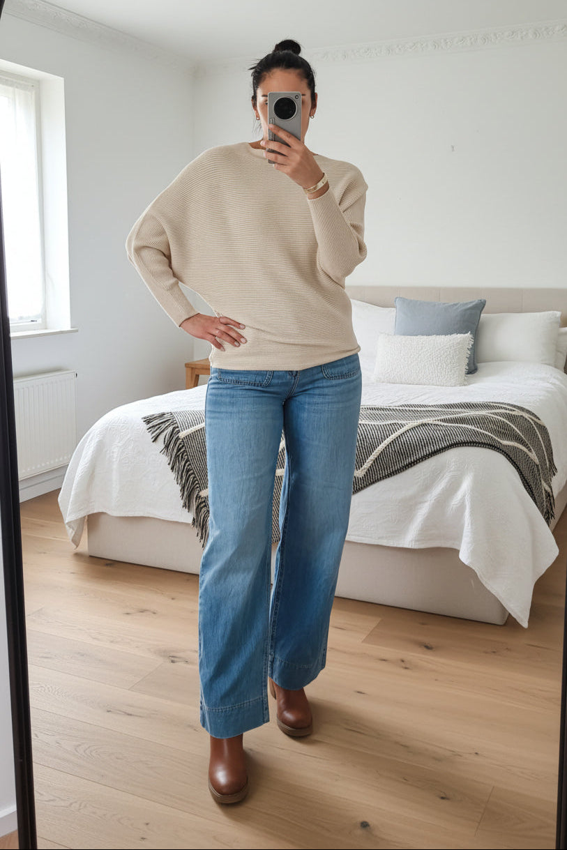 PRE-ORDER** Sand - Nellie Ribbed Batwing Knit
