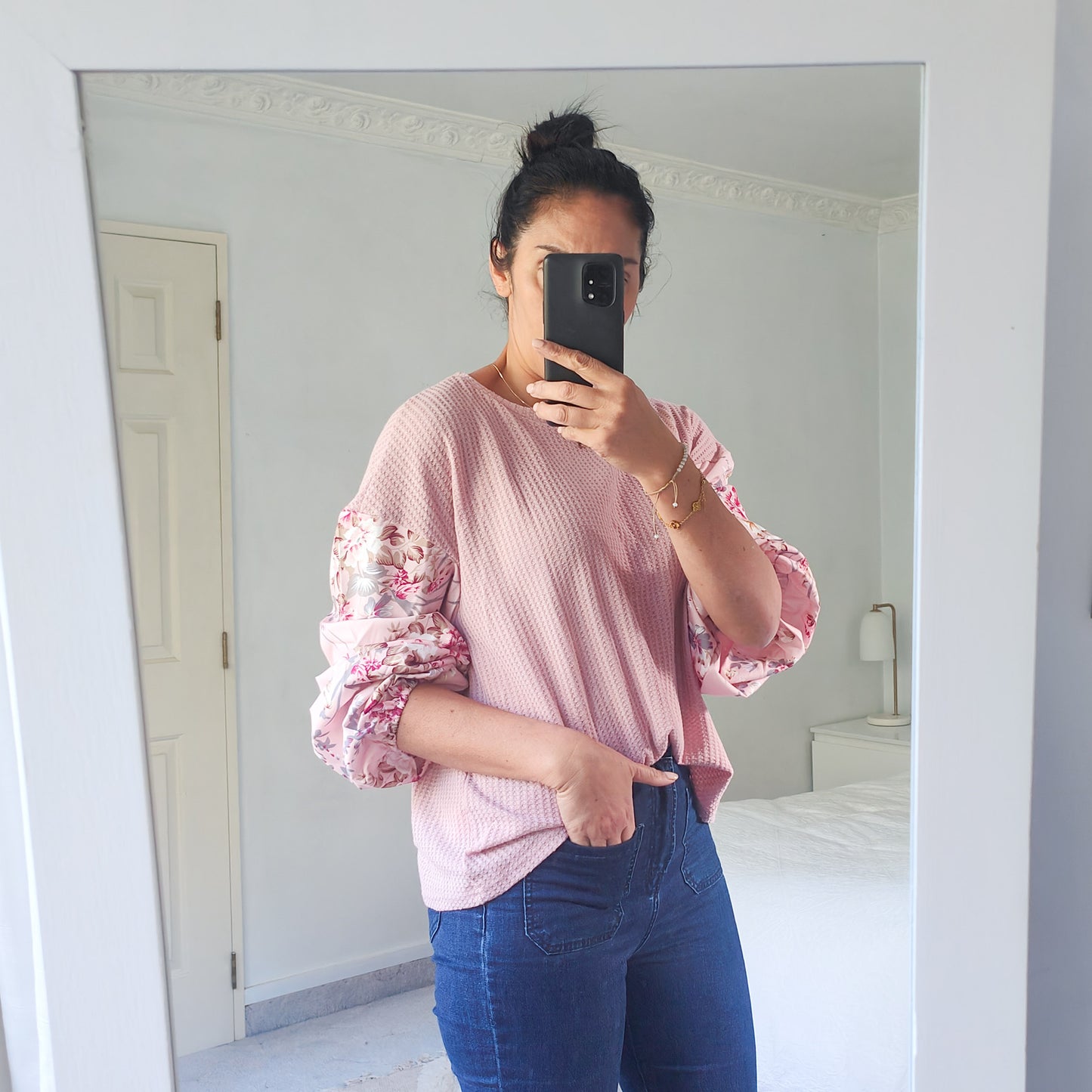 Pink Silky Floral Sleeve Amie Top