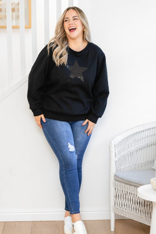 Star Sequin Sweat - Black