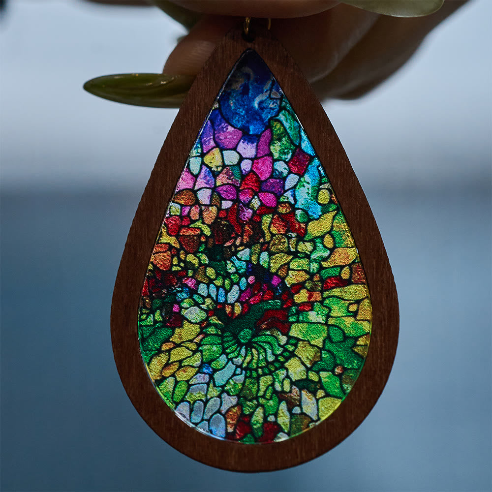 Mosaic Art - Stained Glass Wood & Resin Earring
