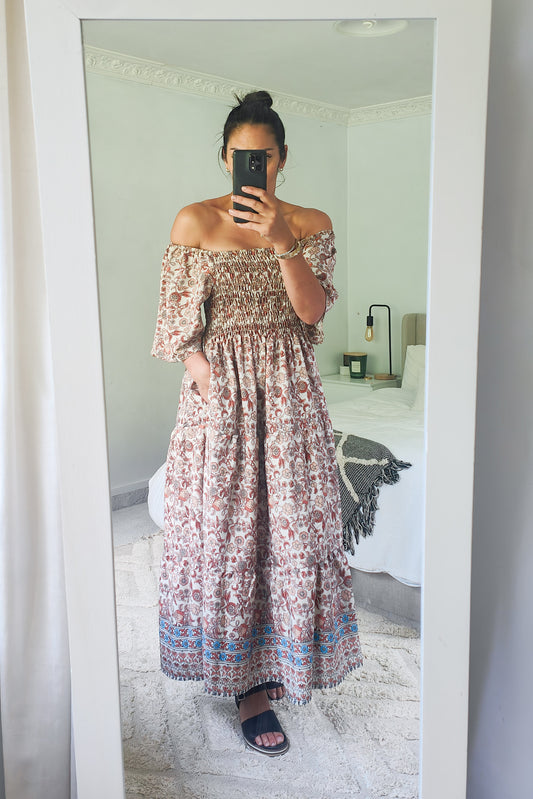 Shirred Bust Soph Maxi - Floral Prairie