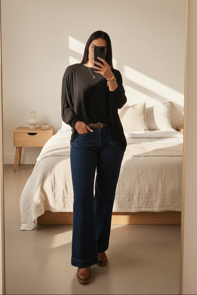 Loose Punn Batwing Top - Black