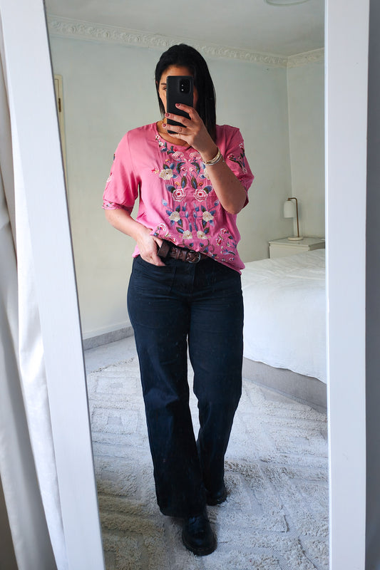 Boho Embroidered Willow Top - Blush