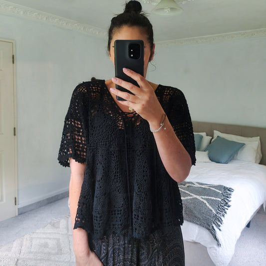 Boho Crochet Petra Top - Black