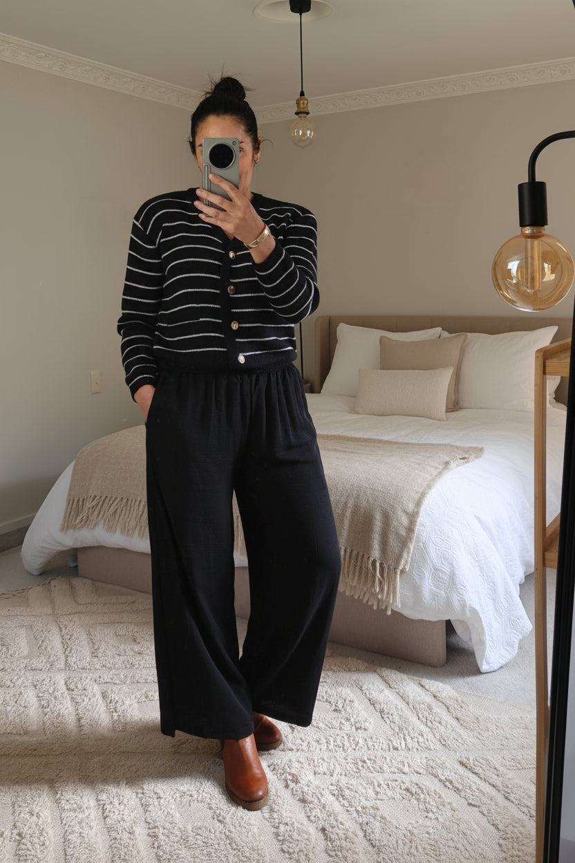 Black - Eloise Striped Knit Cardigan