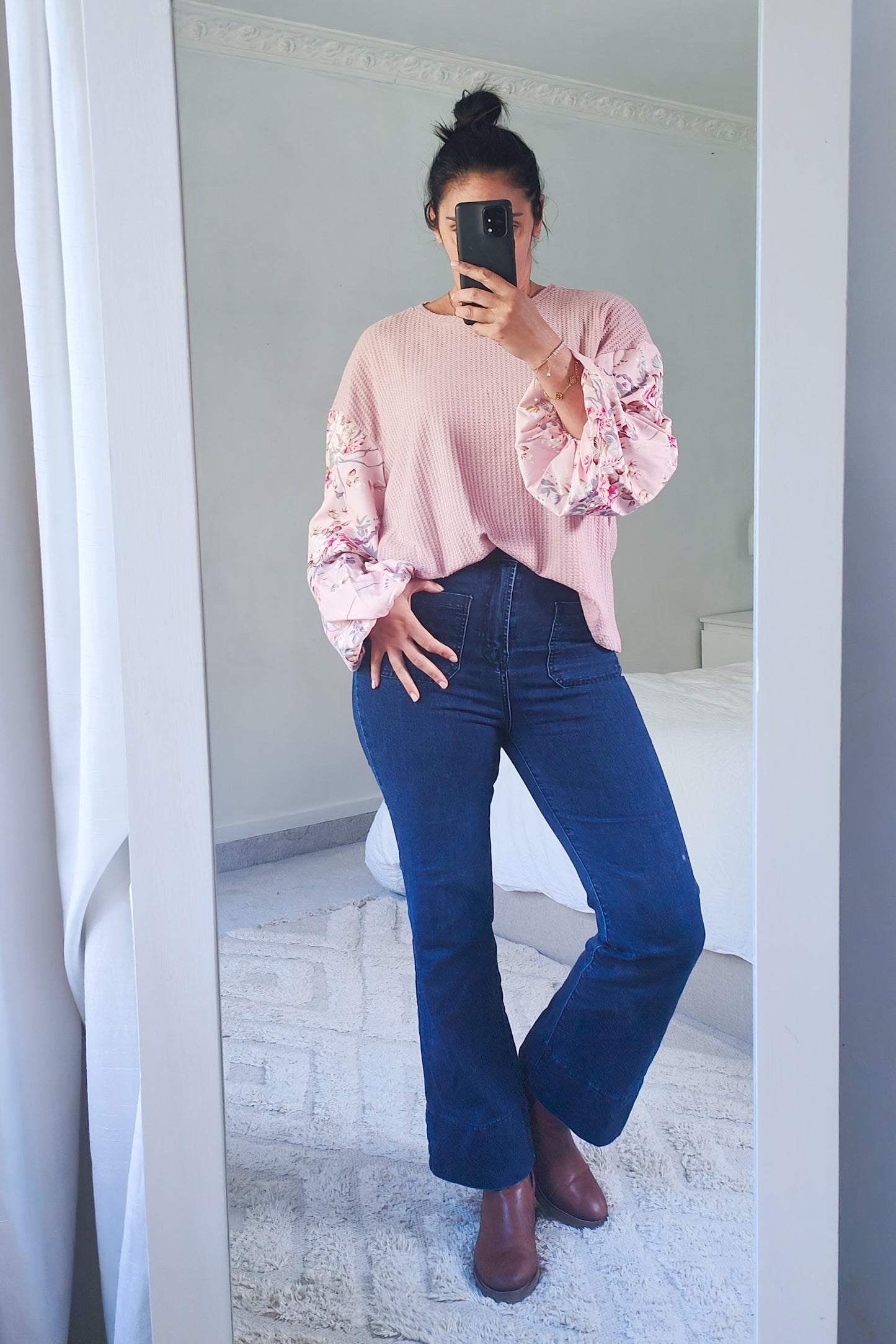 Pink Silky Floral Sleeve Amie Top