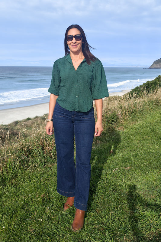 Emerald - Textured Mercy Puff Sleeve Shirt