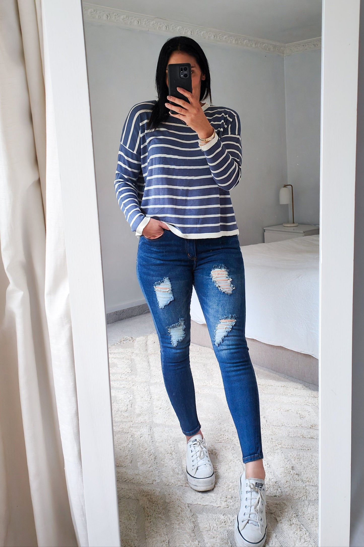 Relaxed Stripe Featherweight Knit - Blue/White