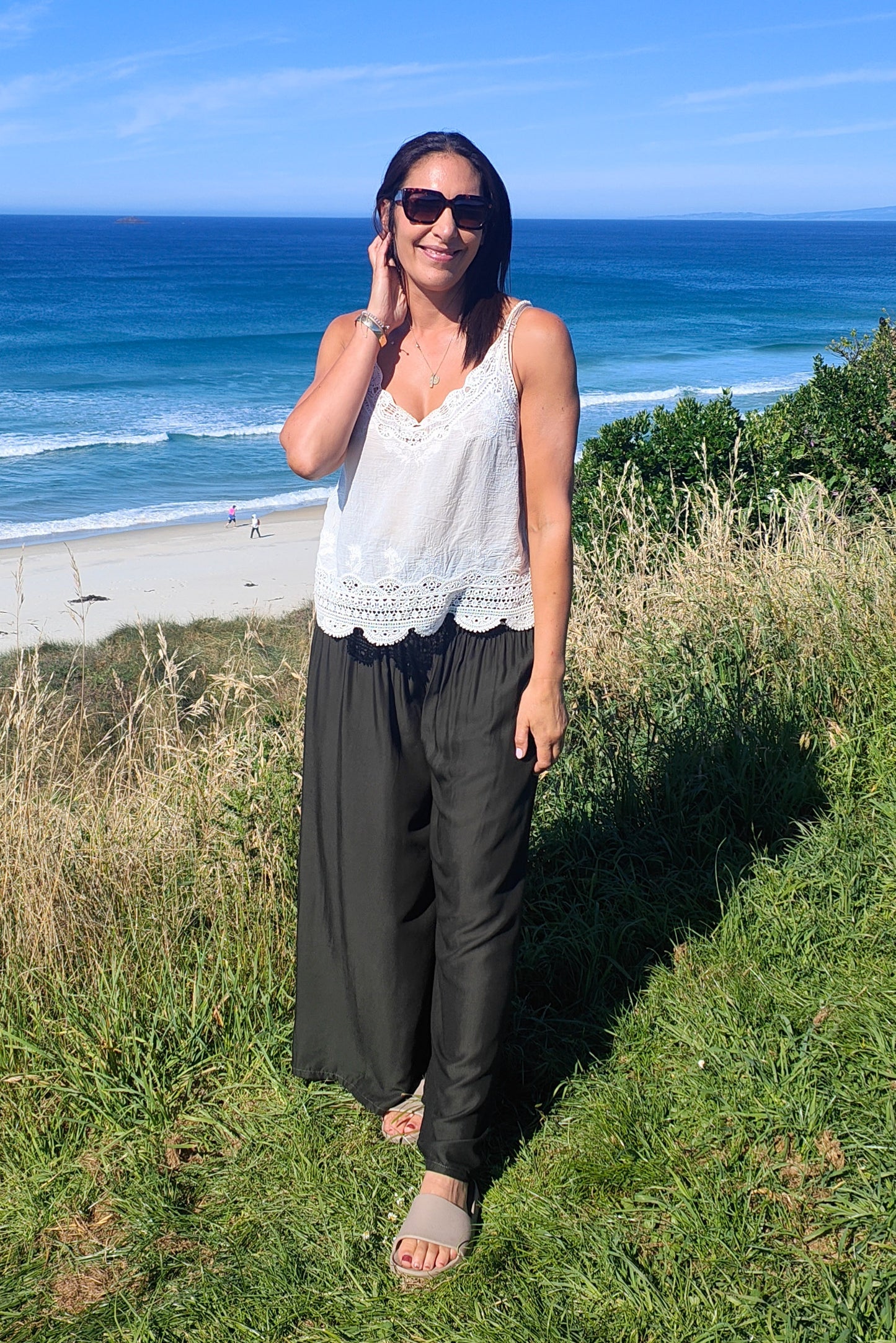 Loose Tie Palazzo Pants - Army Green