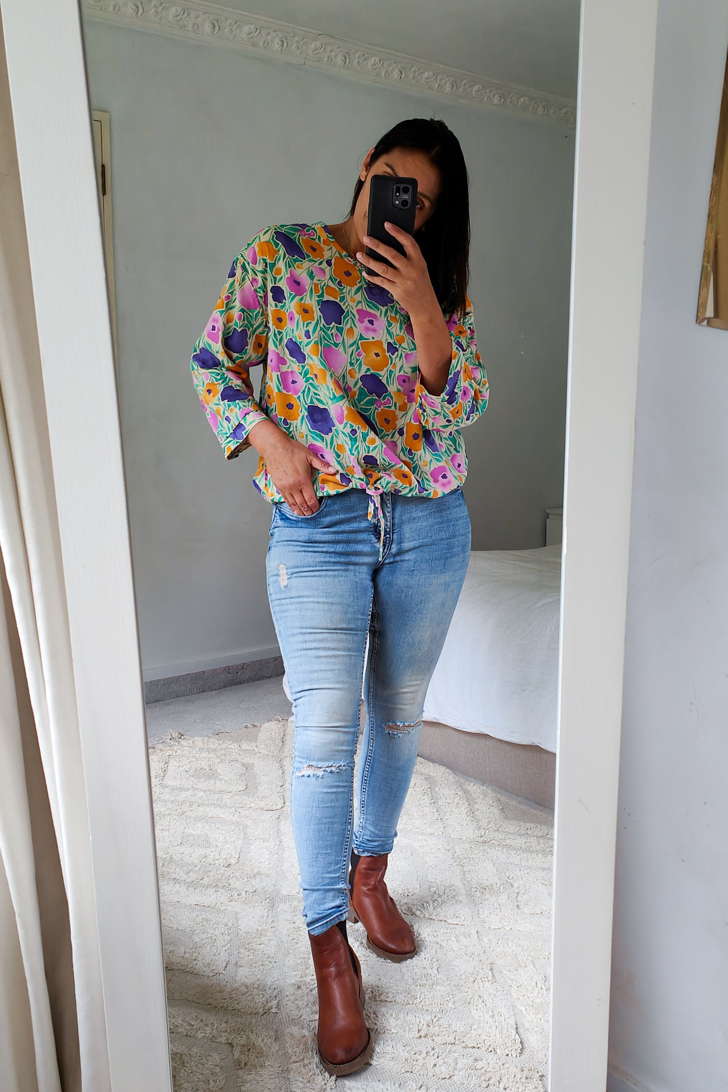 LS Patterned Verity Tie Top - Lavender Tulips