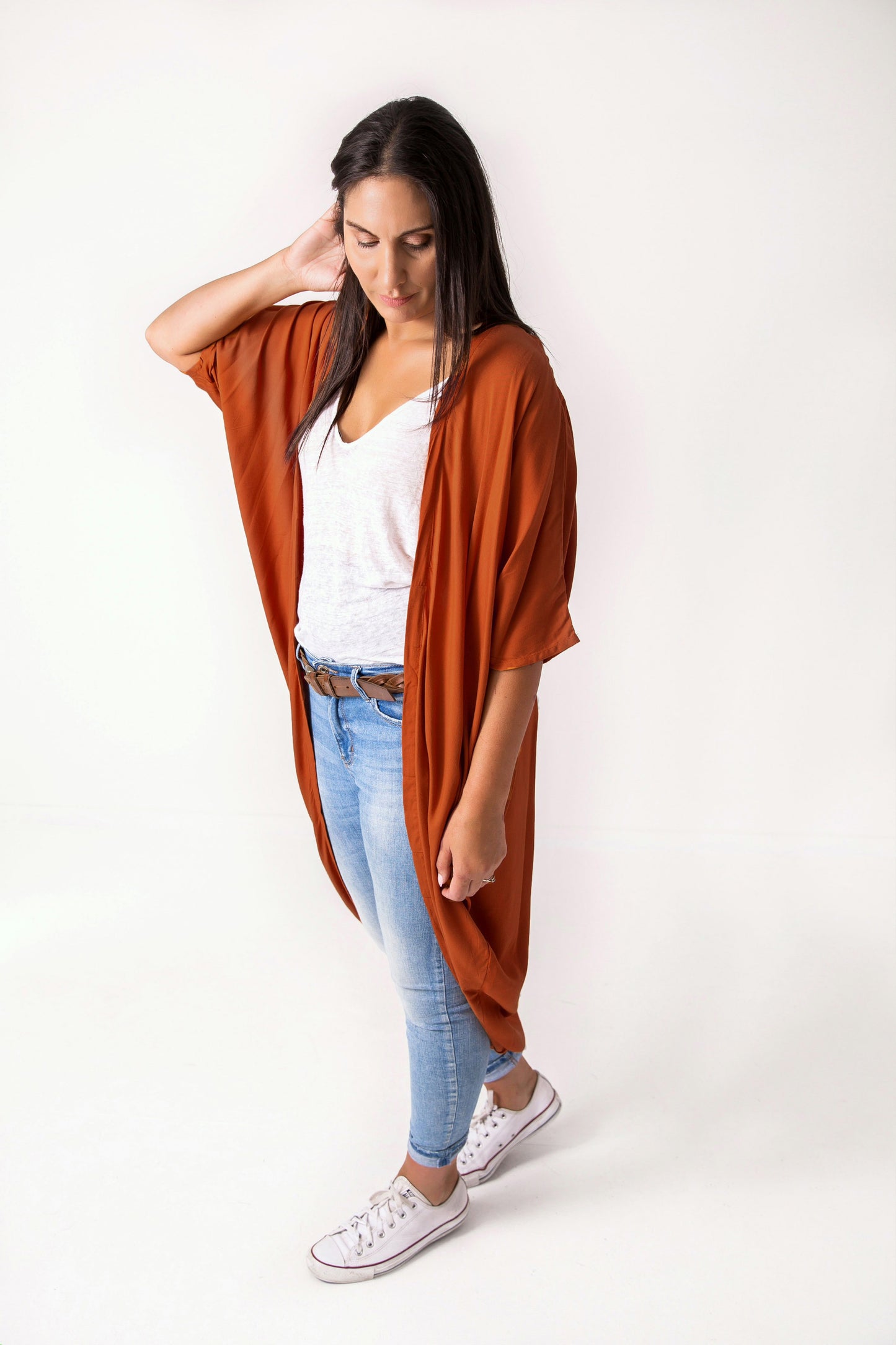 Long Plain Kimono - Rust