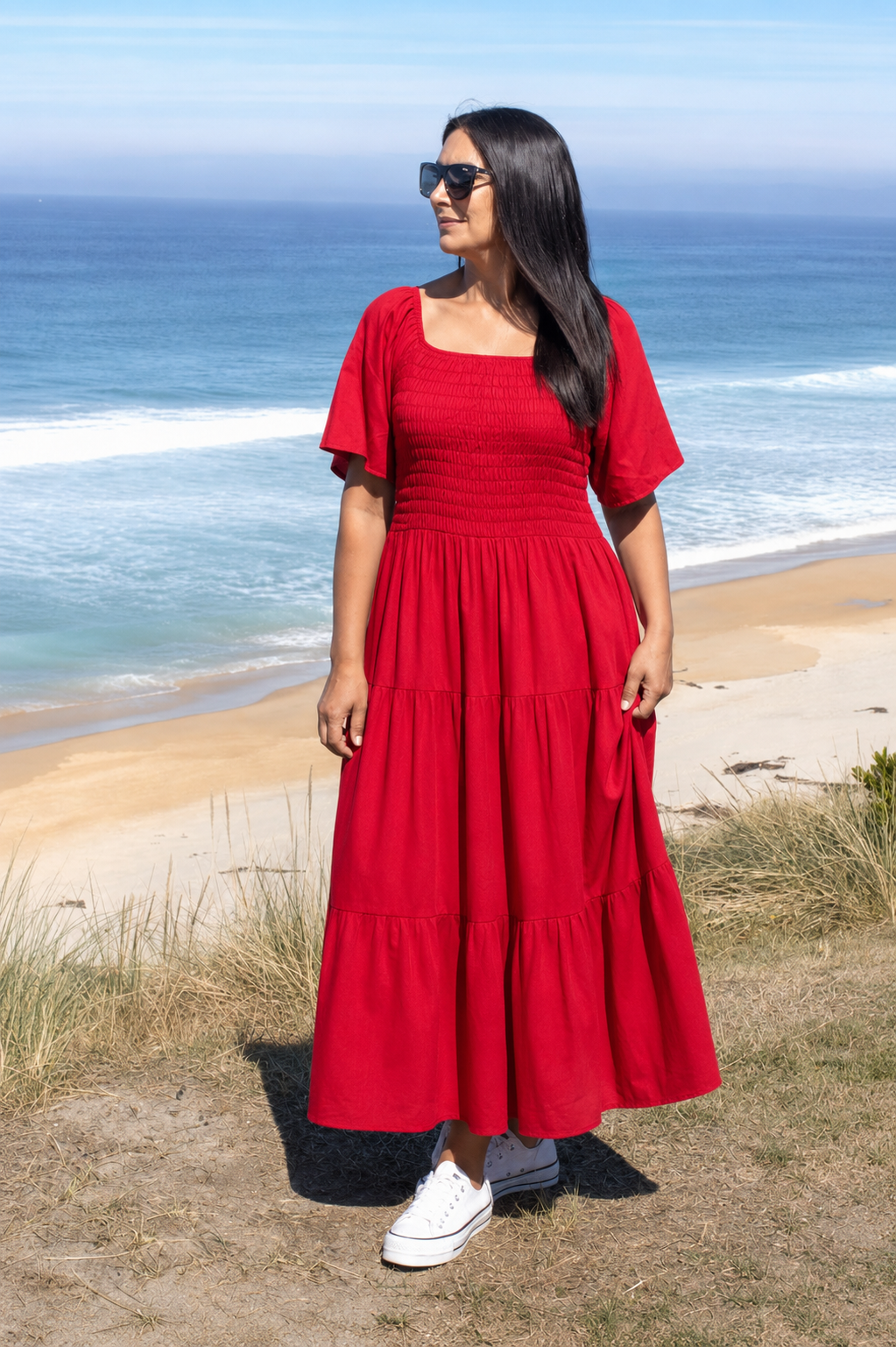 Shirred Bust Soph Maxi - Valentine Red