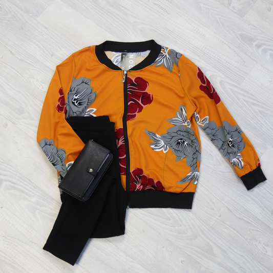 Bright Coloured Floral Zip Up - Mustard
