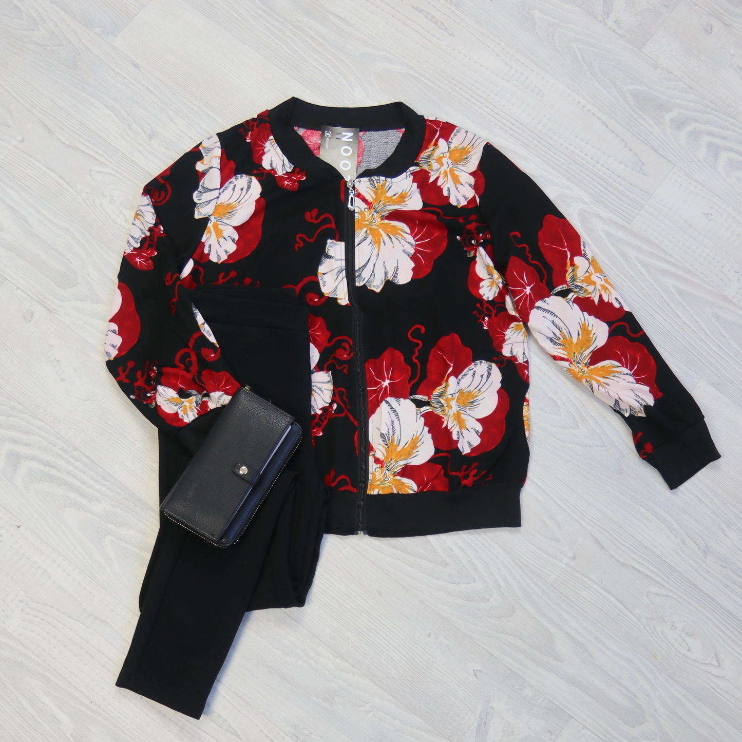 Bright Coloured Floral Zip Up - Black