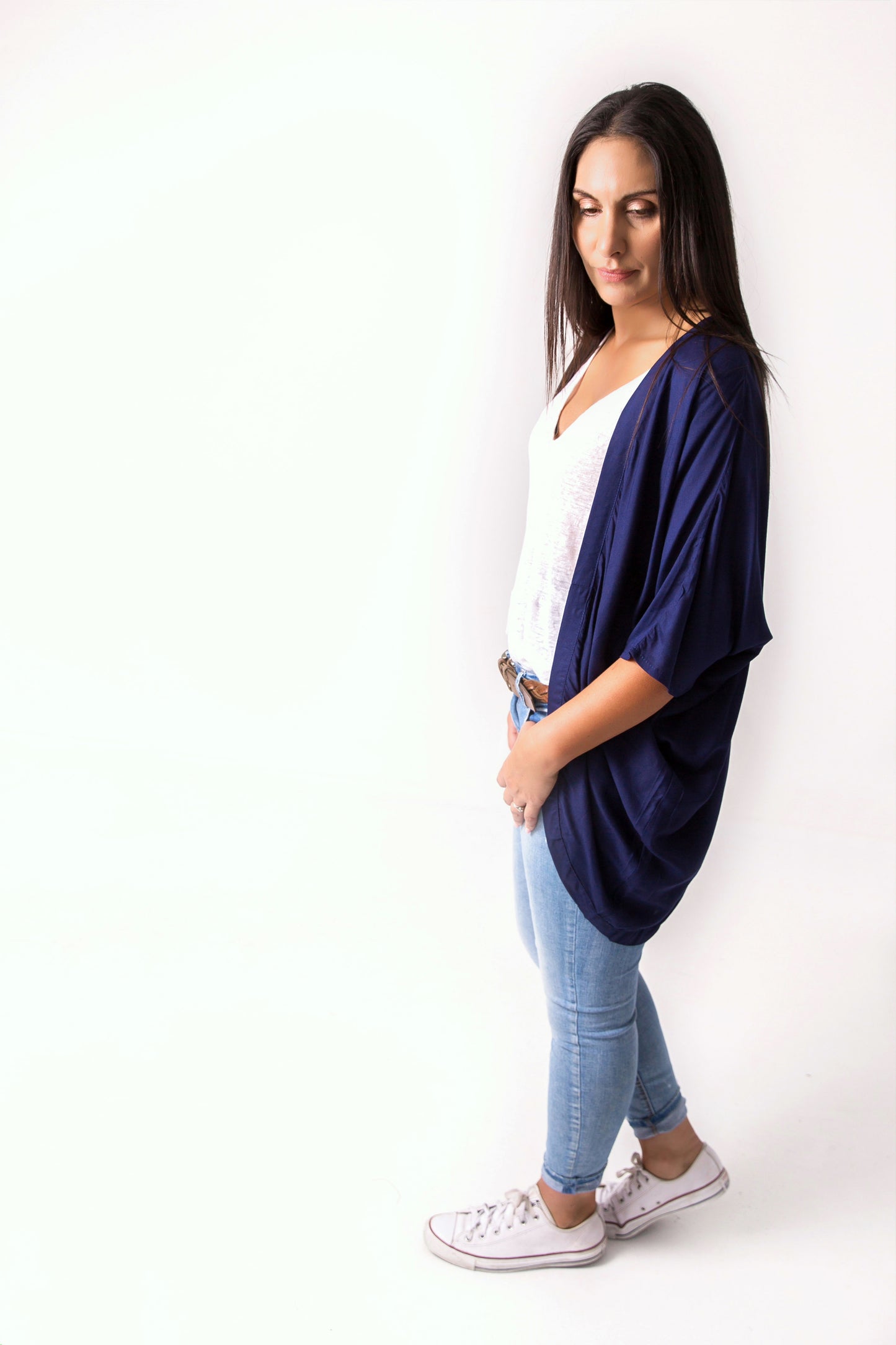 Short Plain Kimono - Navy
