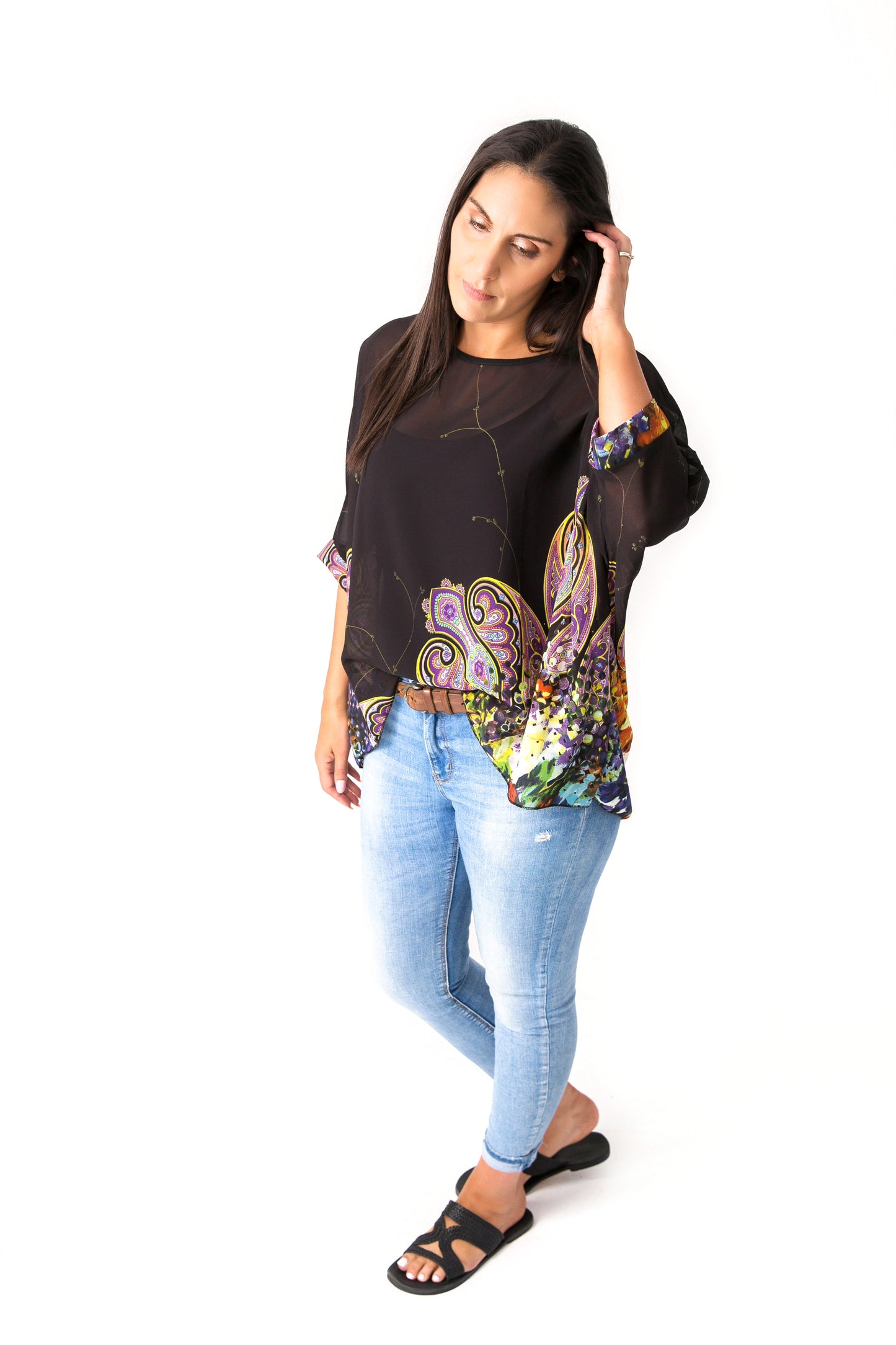 PRE-ORDER** Black Paisley Draped Top - Vogue Collection