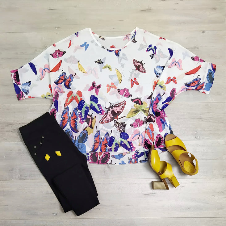 PRE-ORDER** White Butterflies Draped Top - Wild Collection