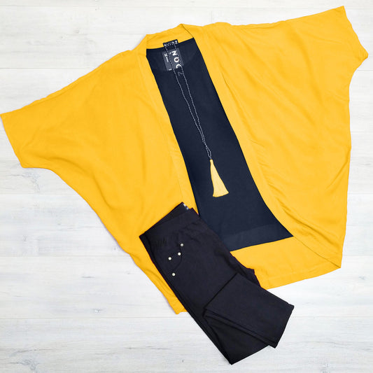 Short Plain Kimono - Mustard