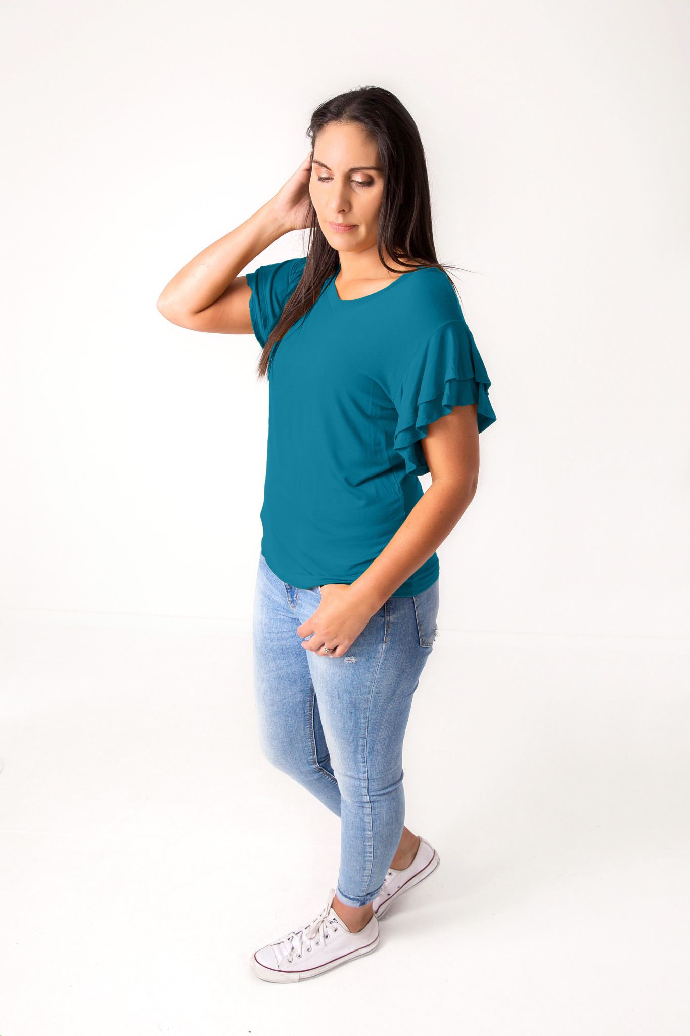 Teal Flutter Sleeve Tee