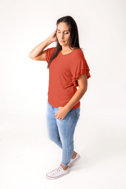 Orange Flutter Sleeve Tee