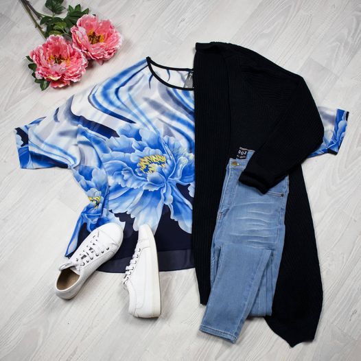 PRE-ORDER** Bold Blue Flower Draped Top - Floral Collection