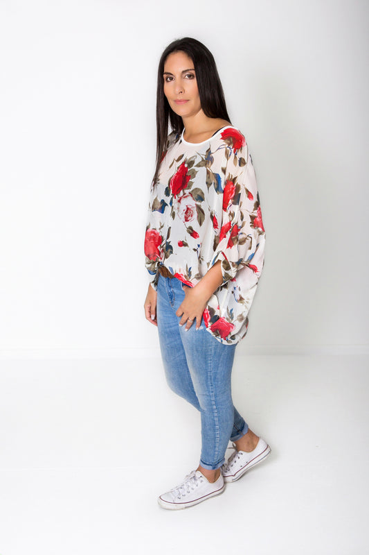 PRE-ORDER** Cream Rose Draped Tops - Floral Collection