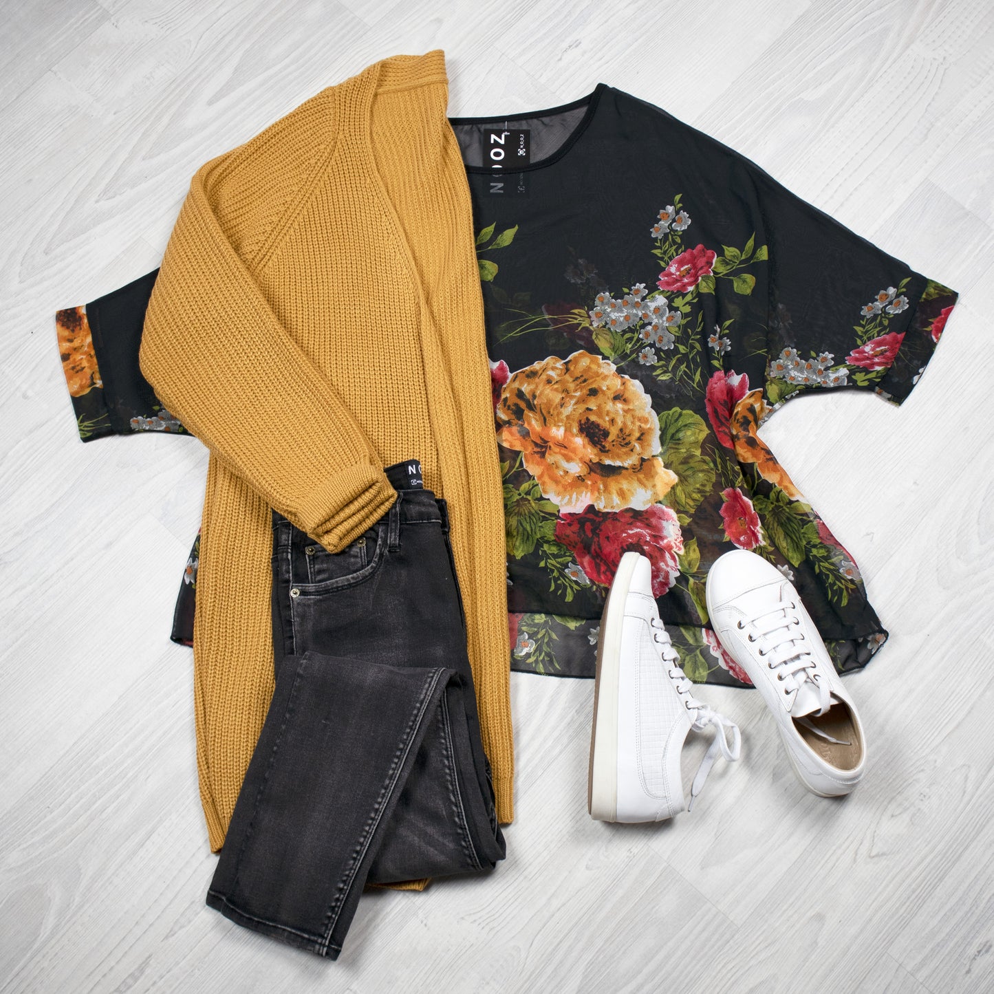 Black Bold Floral Draped Top - Floral Collection