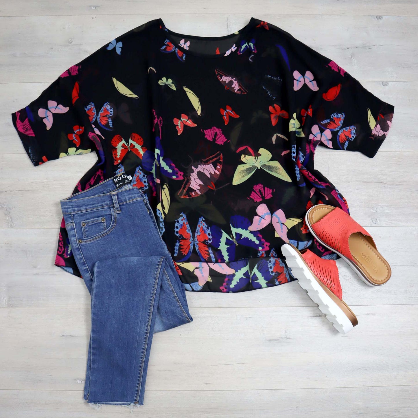 PRE-ORDER** Black Butterflies Draped Top - Wild Collection