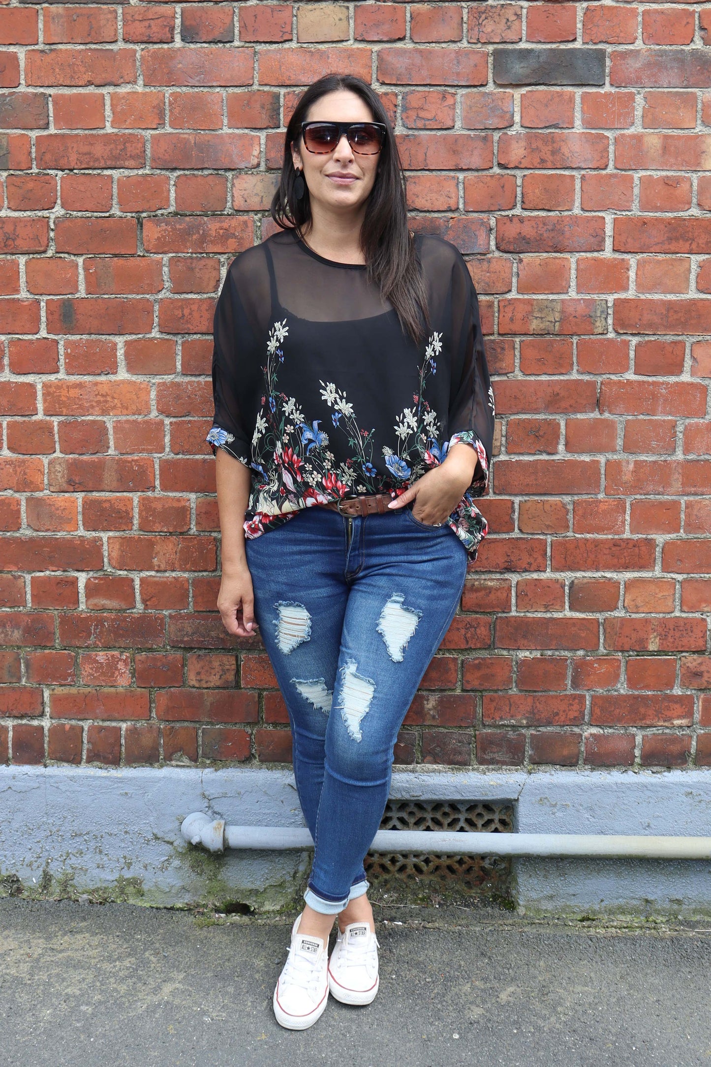 PRE-ORDER** Black Delicate Floral Draped Top - Floral Collection