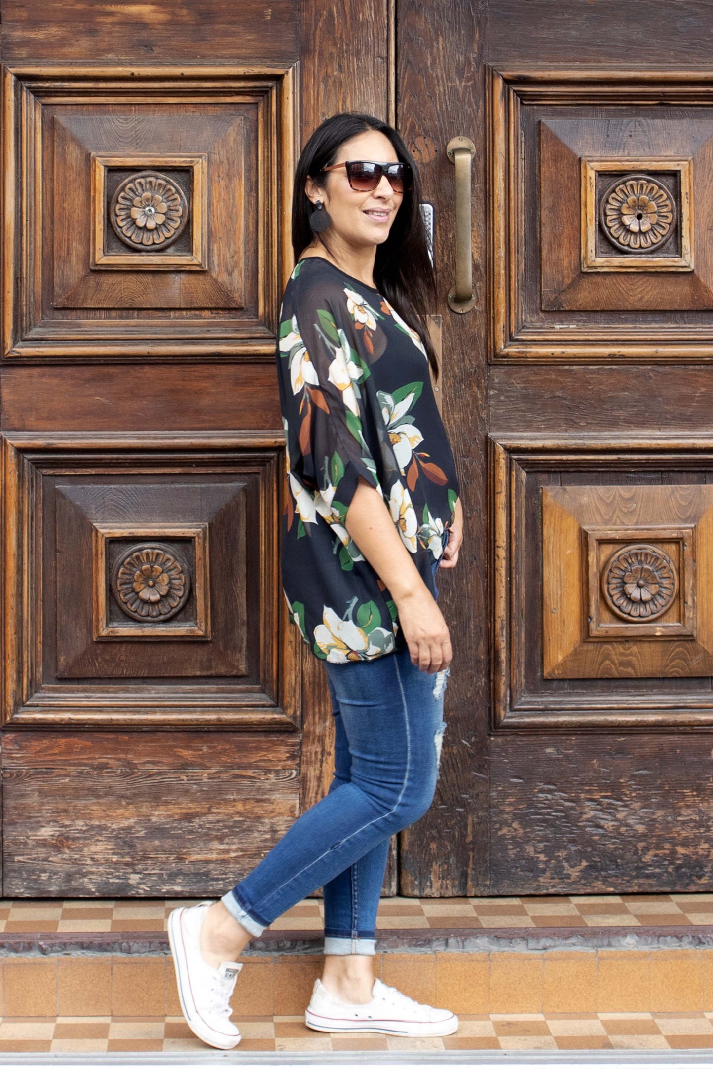 PRE-ORDER** Black Lily Draped Top - Floral Collection