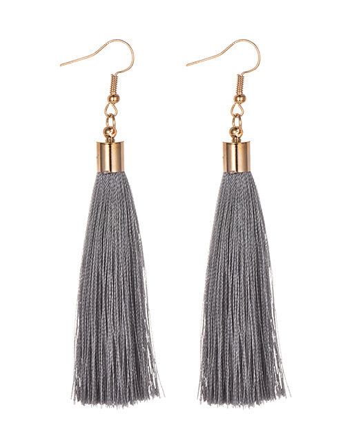 Grey Shorter Tassel Earrings