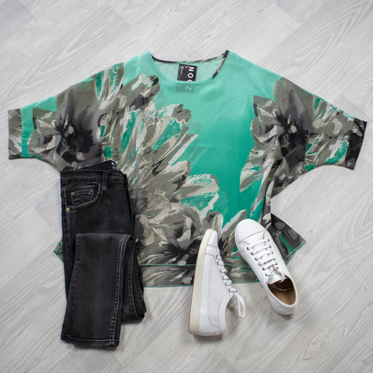 Green Feathered Draped Top - Wild Collection