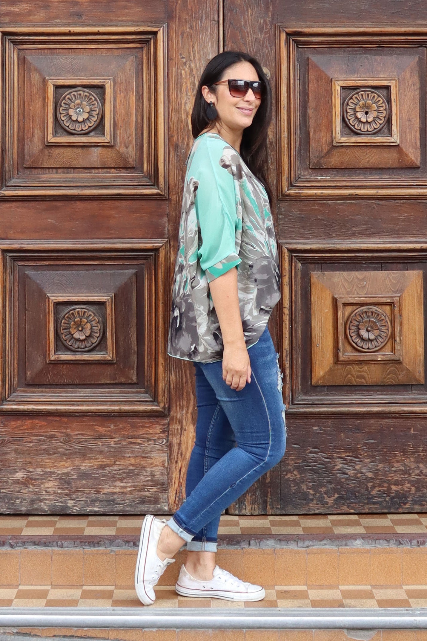 Green Feathered Draped Top - Wild Collection