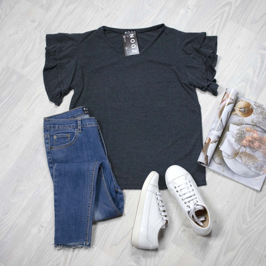 Grey Marl Flutter Sleeve Tee